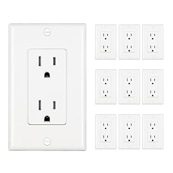 DEWENWILS Decorator Receptacle Outlet, 10-Pack Standard Wall Outlets, 15Amp/125V, Tamper Resistant, Wall Plates Included, UL Listed, White