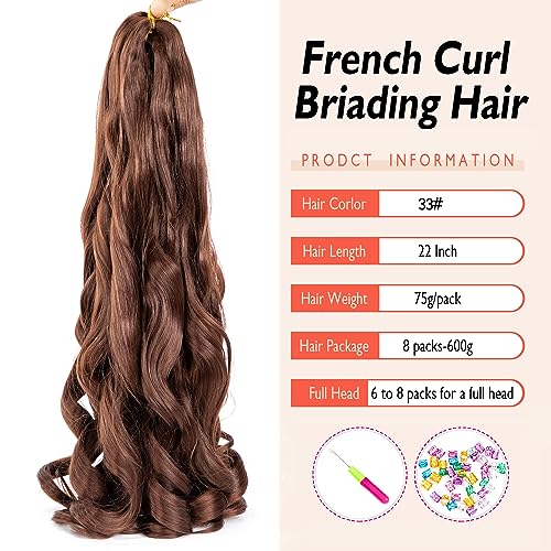 8 Packs French Curly Braiding Hair 22 Inch Pre Stretched Braiding Hair Loose Wave Spiral Curl Braids Crochet Hair with Curly Ends for Black Women by Originea (22 Inch - Image 2