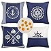 Lot de 4 Housses de Coussin Imperméables 45 x 45 cm Ancre Voilier Boussole Gouvernail Taie Oreiller en Coton et Lin 45 x 45 cm Taies d'oreiller Décoratives pour Maison Extérieur Intérieur,Bleu Marine