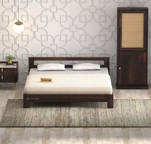 Image of SUNCOM Wooden Low Height King Size Bed Without Storage | Wooden Platform Bed | Space Saving Low Floor /Lying /Rise /Level /Profile Cot Bed for Bedroom | Basic Headboard | Walnut Finish