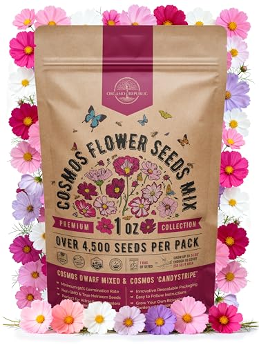 Cosmos Flower Seeds Pack 1 oz - 4 500 Non-GMO Heirloom Annual Seeds for Planting Indoor & Outdoor Gardening Flower Seed for Garden in Resealable Packet Floral Mix for Pollinators Perennial Mix