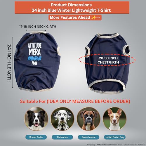 Image of JoyDaog Cozy Dog Winter Coat Blue Color 24 Inch(2XL)- inchAttitude Mera Khandani Hai inch Printed Soft Cotton Trendy Apparel for Large Dogs I Indoor & Outdoor