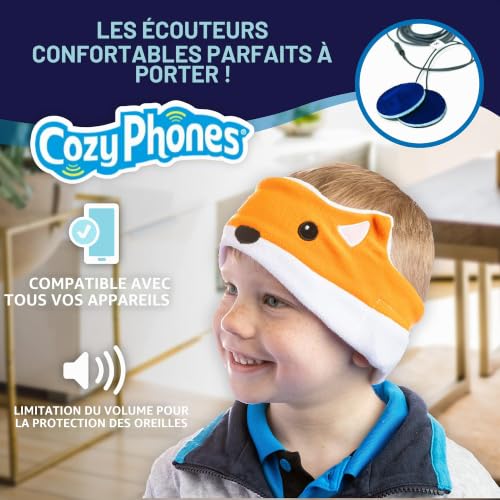 CozyPhones Bandeau audio avec motif de tête de renard en polaire super douce, volume limité, haut-parleurs fins, pour enfants, la maison l'école les voyages – vue 2