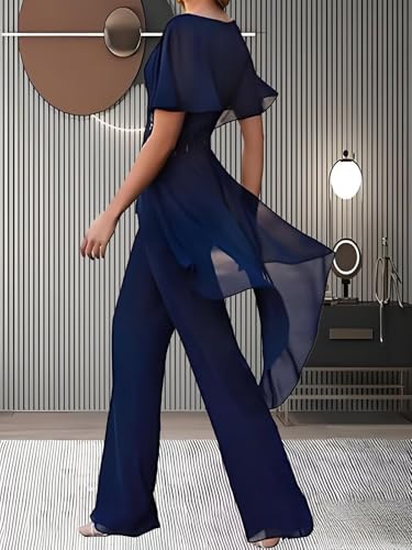 Chiffon Lace Short Sleeve for Applique Sexy V-Neck Mother of the Bride Dress with High-waisted Pant for Women Jumpsuit3