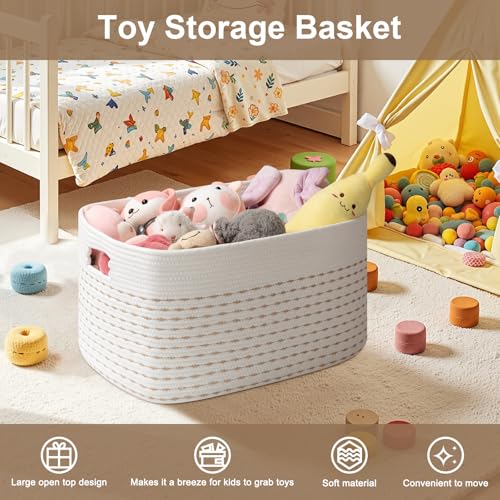 Image of OIAHOMY 75L Large Blanket Basket Rectangle Storage Basket Light Yellow