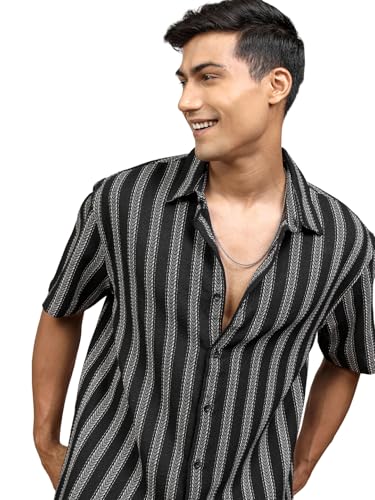 Image of Locomotive Men's Oversized Shirts | Striped | Half Sleeves | Cutaway Collar | Casual Shirts | Stylish Shirt