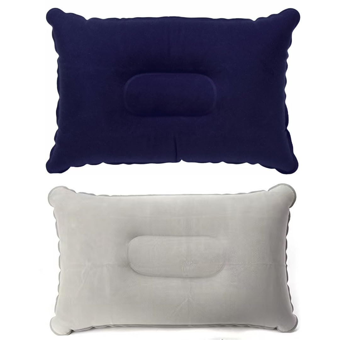 Almohadas Hinchables de Viaje Suaves 33x22 cm Plegables para Playa Camping Senderismo (Gris/Azul)