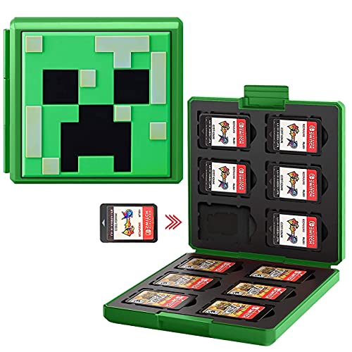 Étui pour Cartes de Jeux Nintendo Switch - Portable et Mince, Boitier de Protection pour 24 Jeux Nintendo Switch, Boîte de Rangement Peut contenir 12 Cartes de Jeu et 12 Cartes SD (Green Mini World)