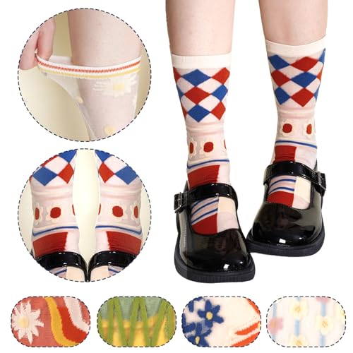 6 Pairs Womens Floral Sheer Socks, Summer Transparent Thin Mesh Ankle Lace Jacquard Socks2