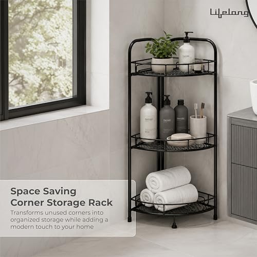 Image of Lifelong 3-Tier Corner Shelf Rack for Kitchen, Bathroom & Living Room | Multipurpose Storage Organizer Stand for Jars,Bottles & Plants|Durable Metal Frame,Space-Saving Corner Design, Anti-Rust Finish