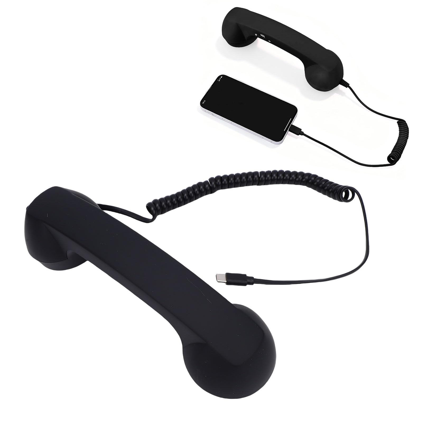 Auricular de Teléfono Retro USB C con Control de Volumen de Micrófono, Receptor de Teléfono Vintage con Cable, Accesorio de Móvil Reductor de Radiación de la Vieja (Black)