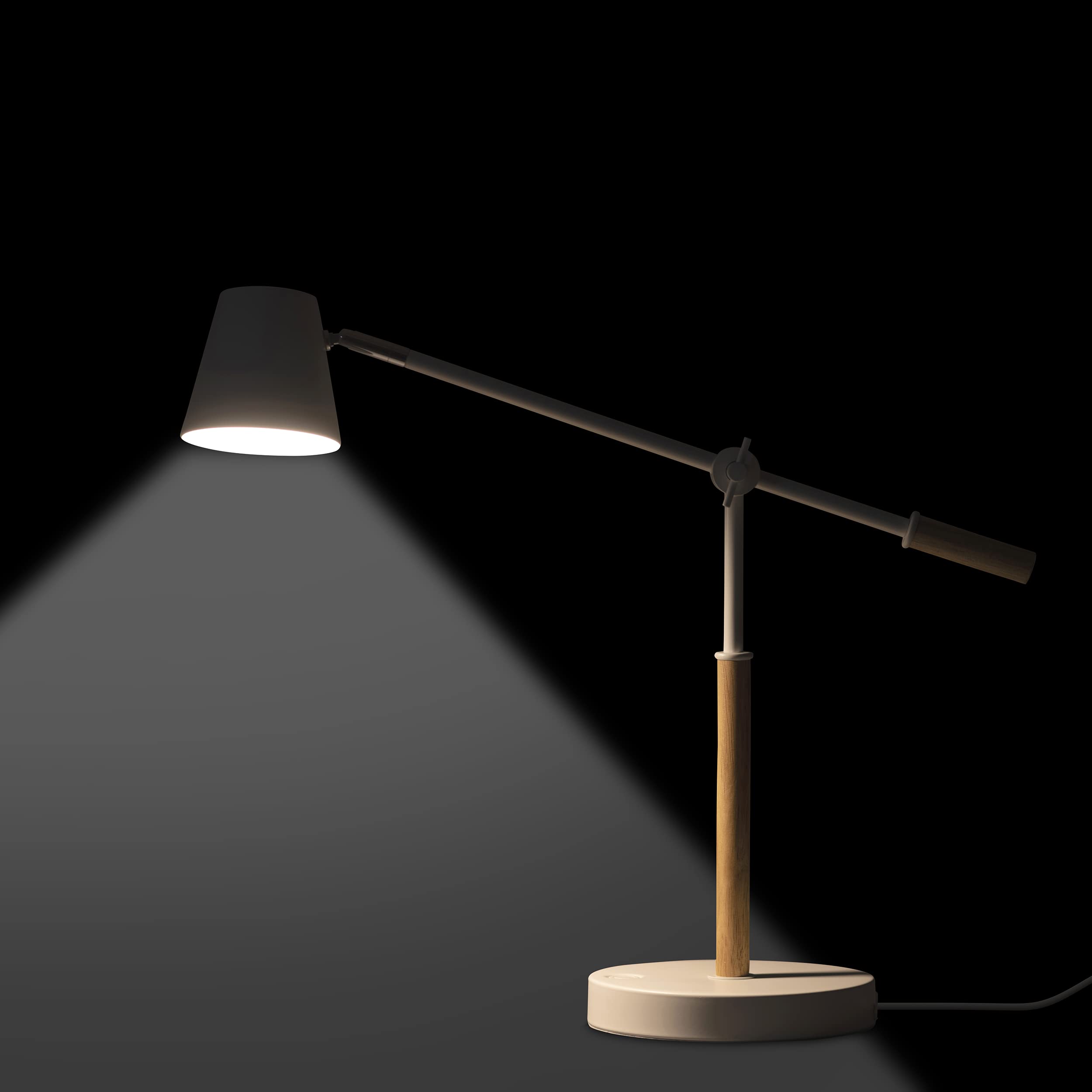 Unilux LED Schreibtischlampe Vicky, skandinavisch, dimmbar, weiß mit Holz