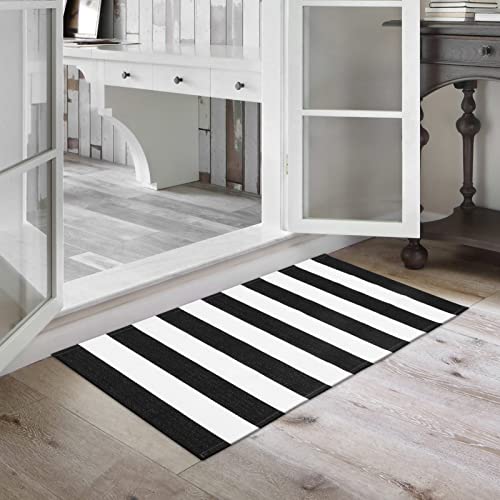Seavish Black And White Striped Rug, 23.6" X 51.2" Indoor Outdoor Door Mat Welcome Mats For Front Door Layering Rug Front Porch Mat Rug Handmade Woven Rug Runner Farmhouse Rug Washable Throw Rugs #TOP6