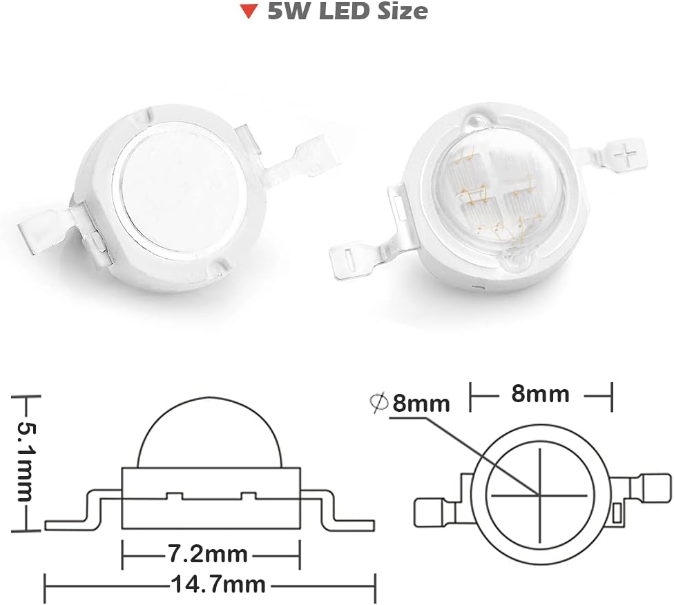 CHANZON 5 pcs High Power Led Chip 5W Purple Ultraviolet (UV 385nm / 600mA - 700mA / DC 6V - 7V / 5 Watt) SMD COB Light Emitter Components Diode 5 W Ultra Violet Bulb Lamp Beads DIY Lighting