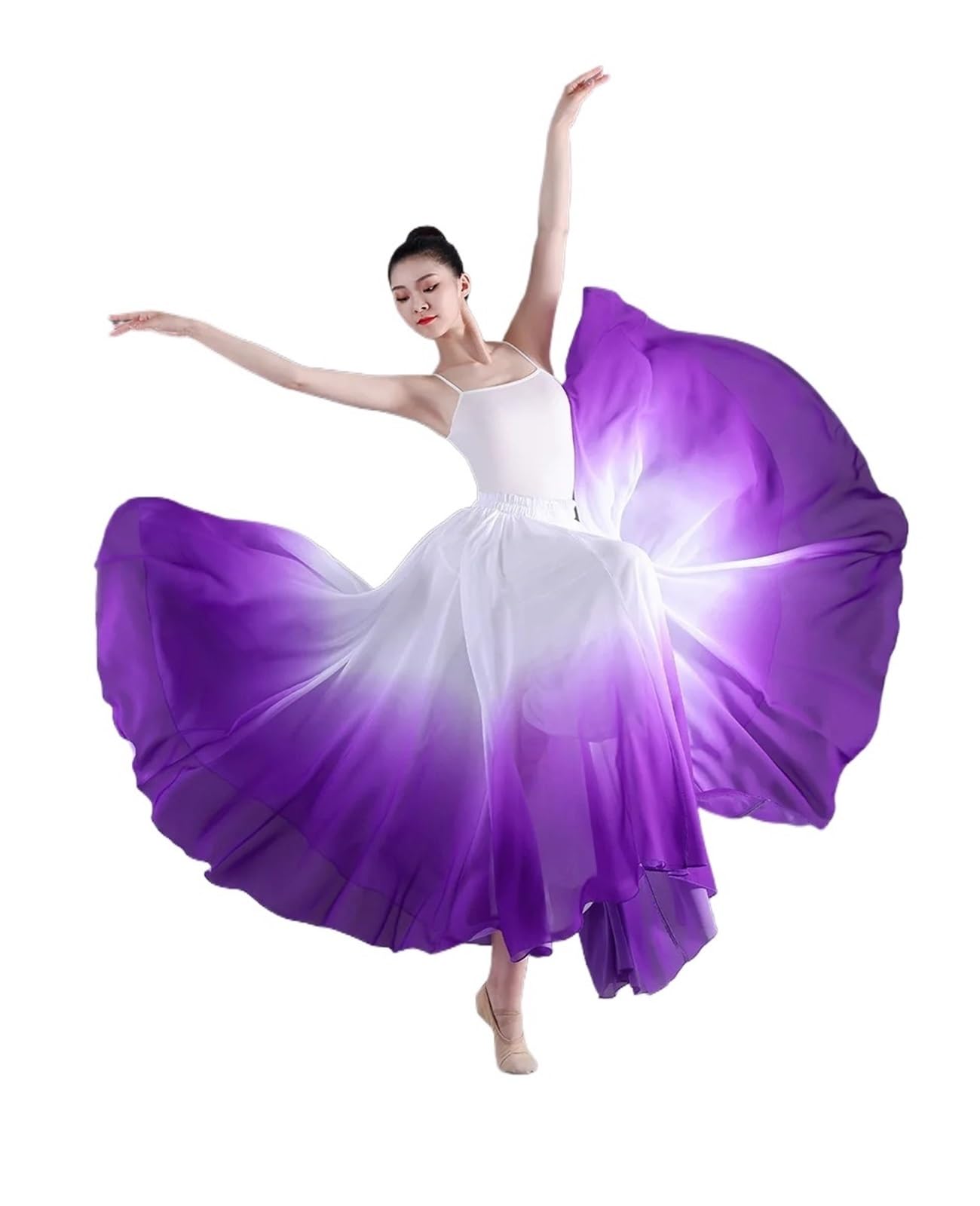 Tanzrock Damen Klassische Tanzröcke Übungskostüm 720 Grad Farbverlauf Gaze Chiffon Elegantes Performance Halbkleid im chinesischen Stil(Purple Skirt,90cm (720 Degrees))