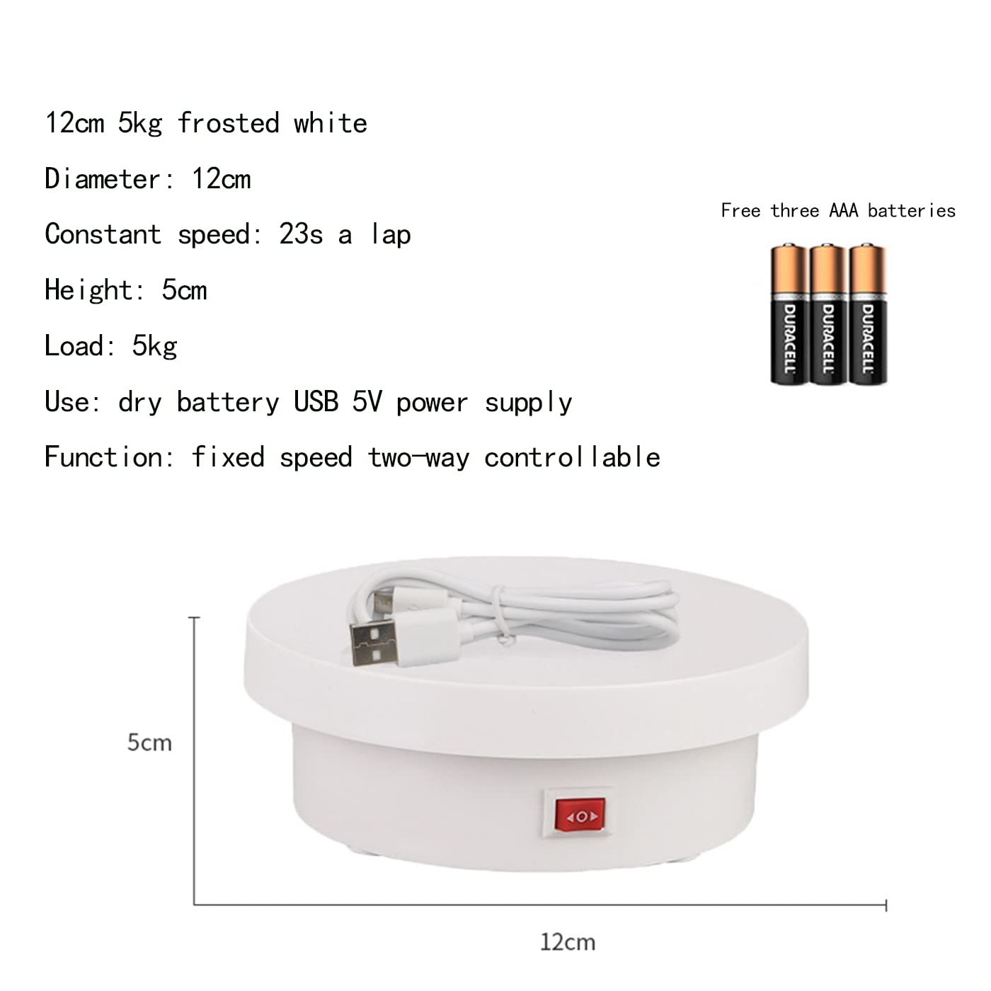 Plateau Tournant Électrique de pour la Photographie, 20Kg Table Tournante Rotative Électrique, Prise Socle Pivotant Electrique/Blanc/Diamètre 20CM Small