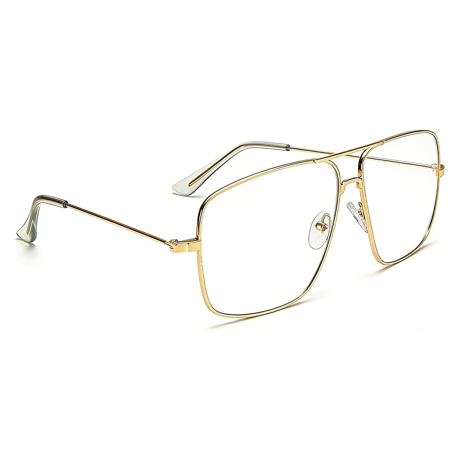 Gafas de Metal Rectángulo para Hombre y Mujer, Montura Metálica Ligera con Bisagras Reforzadas, Lentes Transparentes Sin Graduar, Estilo Clásico Unisex Cómodas para Uso Diario, Trabajo y Ocio