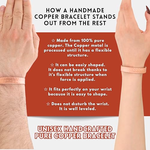 Handmade Pure Copper Bracelet for Women and Men - Thickest Copper Bracelet for Pain Relief and Stress Relief - Adjustable Carved Copper Bracelets to Fit many Size Wrist -The most ideal thickness, with a thickness of 2 mm, easy to shape. (Plain)4