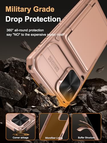 Image of Vihibii for iPhone 16 Plus Case Wallet with Card Holder (4 Cards) [RFID Blocking] & Slide Camera Cover, Military Grade Drop Protection, Rugged Back & Silicone Edge Phone Cover, 6.7 inch 2024, Rose Gold