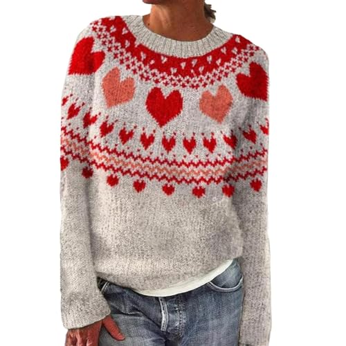 QZXYUAN Norweger Pullover Damen Winter Rundhalsausschnitt Pullis Langarm Rundhals Warm Winterpullover Strickpullover Jumper Wollpulli Damen Hoodie Mit...