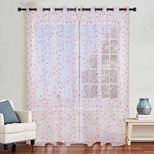 softan Voile Vorhänge Lichtdurchlässig mit Ösen Transparent Gardinen für Fenster Wohnzimmer Schlafzimmer, 2er-Set, je 175x140cm (Rosa) Cover