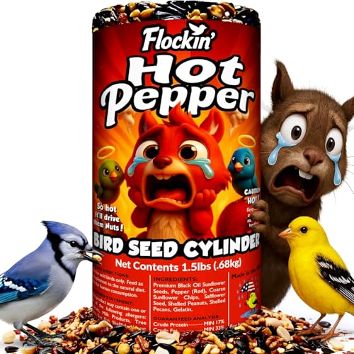 Hot Pepper Bird Seed Cylinders with Hole – Spicy Birdseed to Reduce Squirrels – Bird Seeds for Outside Wild Birds – No Mess Birdseed – Hot Birdseed with No Filler – All Natural, USA Made (4' x 7.75')