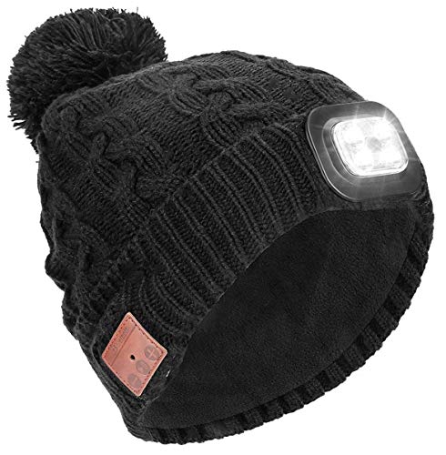 Wintermütze mit Licht Wireless Bluetooth 5.0 Music Mütze 4 LED Hut USB aufladbare Caps für Männer Frauen warme Strickmütze