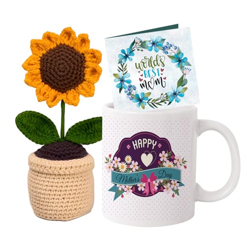 Image of TIED RIBBONS Gift for Mom, Birthday Gift for Mom Women Wife Mother in Law Mummy (Printed Ceramic Coffee Mug with Artificial Crochet Flower Bouquet & Greeting Card), 325 ML