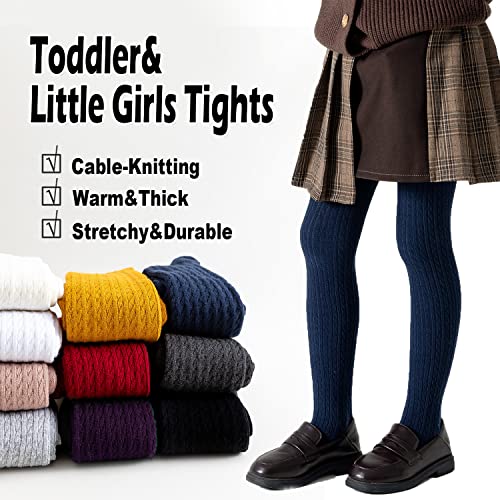 Image of EPEIUS Baby Girl Tights Thick Cable Knit Leggings Seamless Cotton Toddler Girls Stockings School Tights for 2T-12 Years