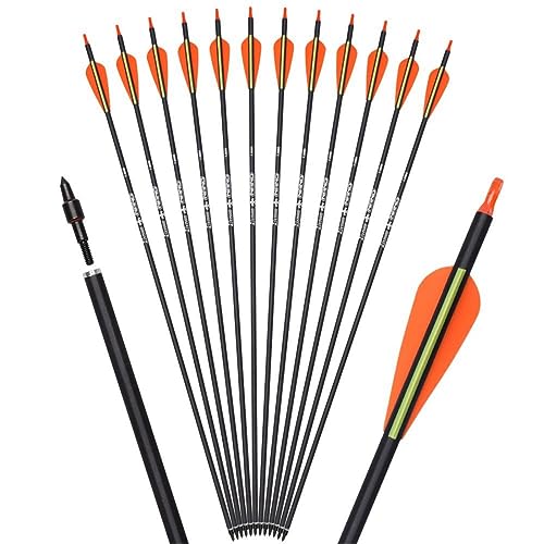 YLS Carbon Archery Arrows Practice Arrows Detachable Arrowhead and Nock 3 inch Streamlined TPU Feathers Perfect for Youth BeginnerTarget Practice and Outdoor Shooting