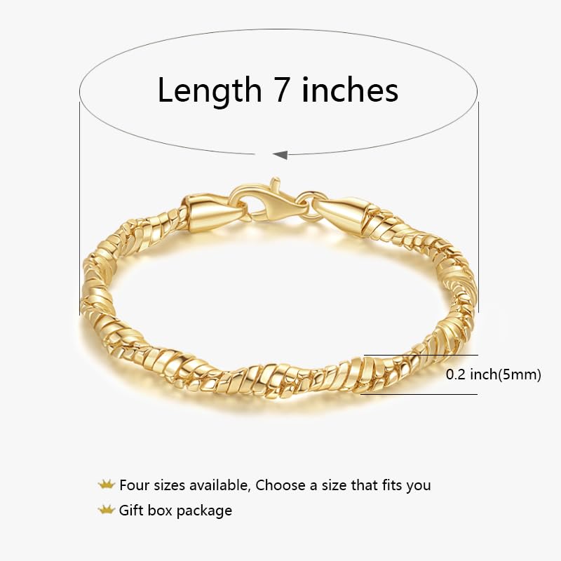 Gold Bracelets for Women Trendy Men Bracelet Twisted Water Wave Gold Chain Bracelet Gifts for Women Friends Mom Wife Jewelry 7/7.5/8/8.5 inches2
