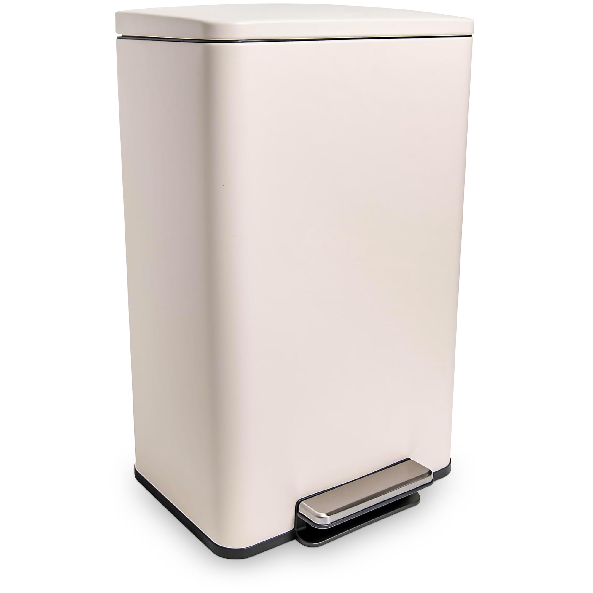 50 liter / 13.2 gallon soft-close, smudge resistant trash can with foot pedal and built in filter- white color