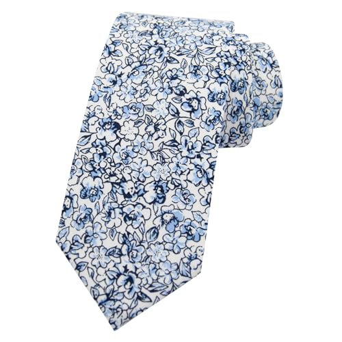 Image of Mantieqingway Men Skinny Tie Cotton Floral Necktie for Wedding Groomsmen Tie