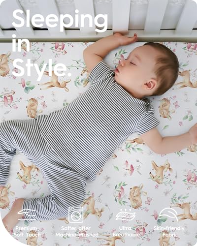 Image of Crib Sheets Netural for Girls Boys, Premium Soft Crib Mattress Fitted Sheet, Ultra Breathable Baby Sheets, Super Stretchy Baby Bed Sheets 28x52x9 Extra Deep Pocket