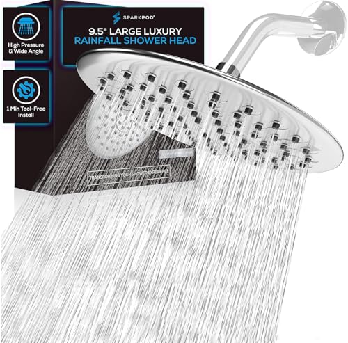 SparkPod 9.5 Inch Large Rain Shower Head - Luxury Rainfall Shower Head - High Pressure Showerhead, Full Body Coverage with Anti-Clog Silicone Nozzles -No Hassle, Easy Install (1/2 NPT, Chrome) - image 1