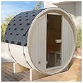 amocane Outdoor Barrel Steam Sauna, Low EMF 2-4 Person Wooden Saunas Room for Home, Traditional Spa with 4.5 KW TOULE Heater, Rocks, Bucket, Waterproof System (70.87”x 59.05”x 70.87”)