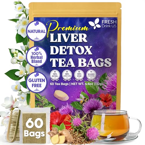 Image of FreshDrinkUS, Premium Liver Detox Tea Bags | 60 Count | Eco-Conscious Corn Fiber Tea Bags | Ayurvedic Stomach Relief & Liver Support | Vegan, Caffeine Free, Kosher
