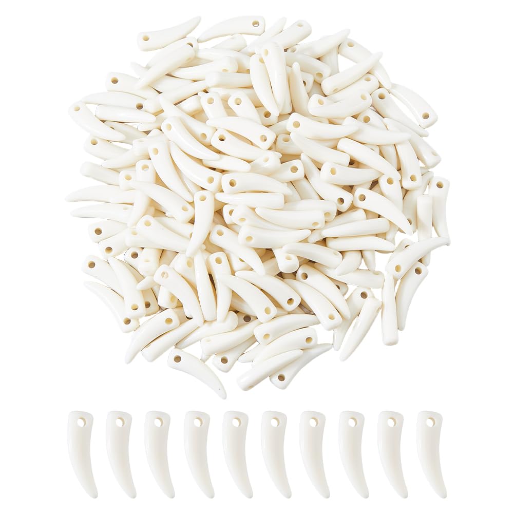 DICOSMETIC 200Pcs Acrylic Wolf Tooth Charm Old Lace Wolf Fang Charms Wolves Fangs Necklace Charms Animal Tooth Charm for DIY Necklace Bracelet Jewelry Making, Hole: 2.5mm