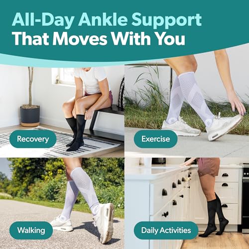 Image of BraceAbility Knee High Compression Socks 20-30 mmHg - Support Stockings for Women, Men, Circulation, Running, Flying, Post Surgery, Varicose Veins, Diabetic Foot Pain - 1 Pair Closed Toe (L - Gray)