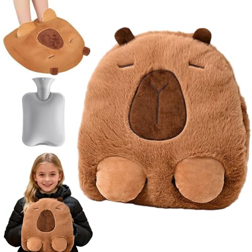 2 in 1 Fußwärmer Ohne Strom, 1L Fusswärmer Wärmflasche Weichem Plüschbezug, Tierform Wärmer Waschbar, Fußwärmflasche für Damen Herren...