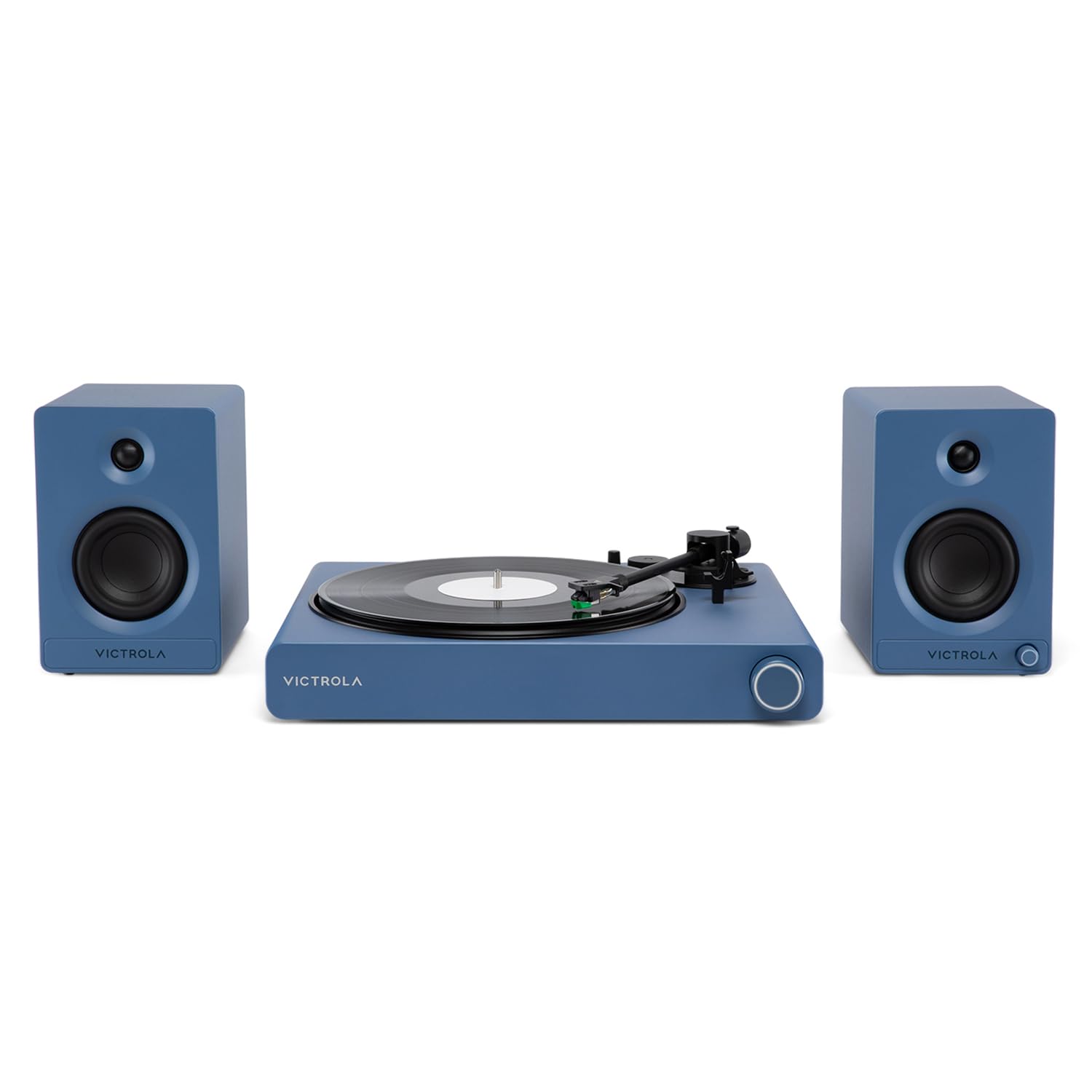 Victrola Stream Onyx - Wi-Fi Streaming 2-Speed Turntable with Bluetooth Output, Works with Sonos &amp; Victrola Tempo – Bluetooth Bookshelf Speakers – Room-Filling Sound (Bundle, Blue)