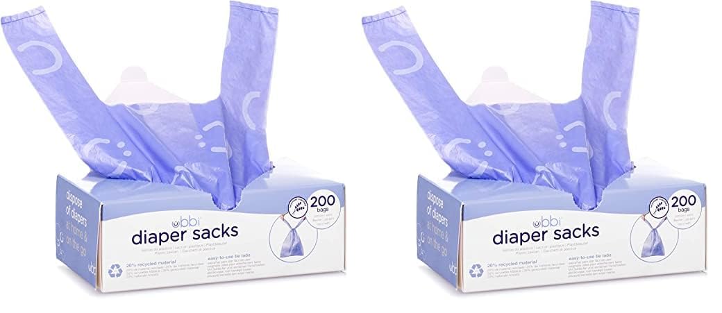 Ubbi Disposable Diaper Sacks, Lavender Scented, Easy-To-Tie Tabs, Diaper Disposal or Pet Waste Bags, 200 Count (Pack of 2) ((2-PK) 200 Count Diaper Sacks) Thumbnail