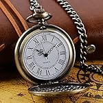 Bronze Large Decorative Flower Pattern Pocket Watch White Roman Numeral Scale Quartz Pocket Watches for Men with Chain - Image 4