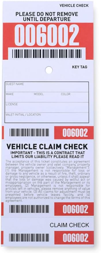 4 Part Valet Tickets with Barcode (Black)