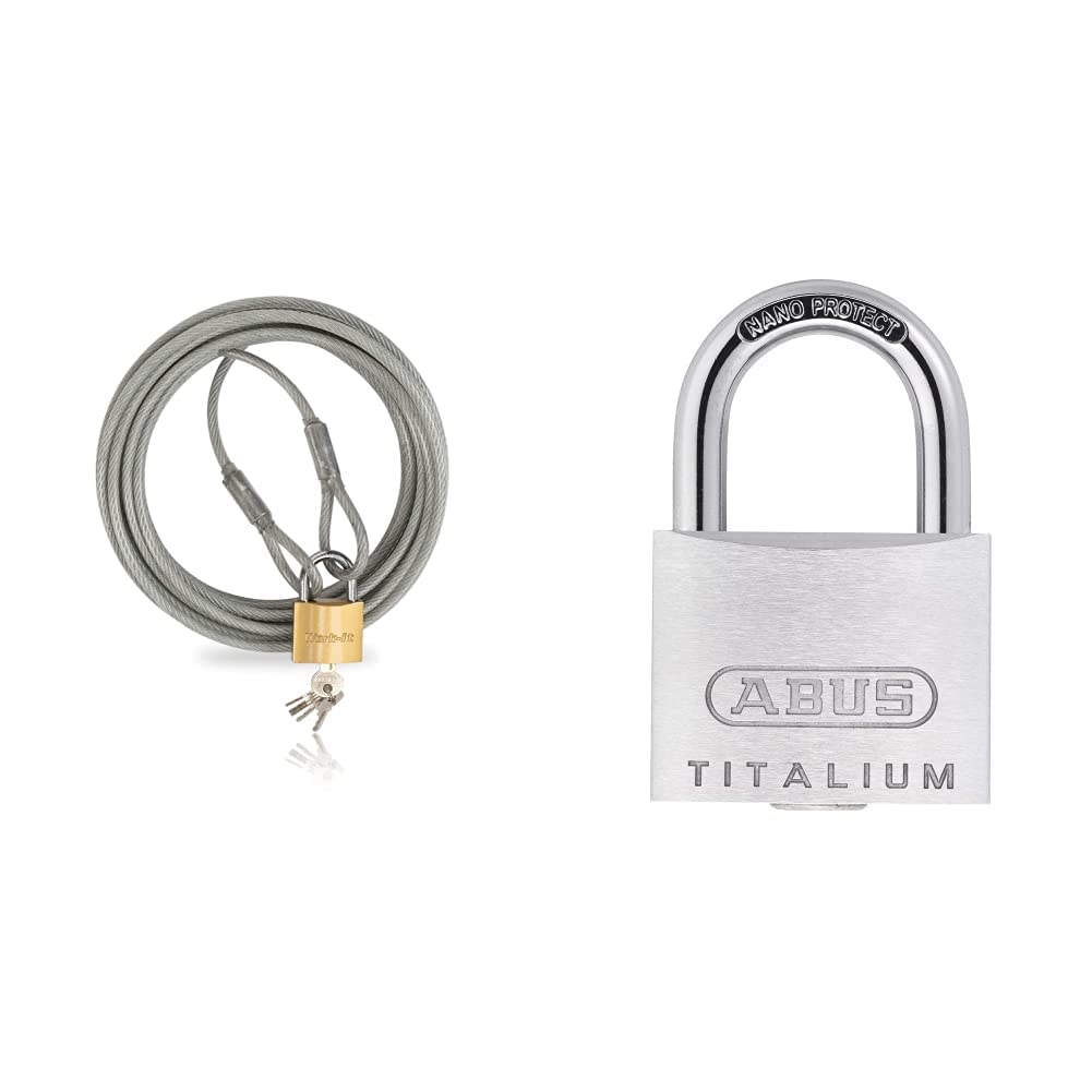 Câble Antivol pour Gastronomie et Meubles de Jardin Dolezych, Longueur 10 m & ABUS H19 56198 Cadenas à clé extérieur Titalium 64TI/45