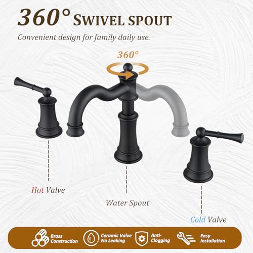 Romanbathroomsinkfaucet3holesmatteblackrotatedspoutvanitybasinfaucets3holes2handles8incheswidespreaddeckmountbrassfaucetforsinkwithoverflowpopupdrainnl2204bk  Urban Country Home Decor Roman bathroom sink faucet 3 holes matte black rotated spout vanity basin faucets 3 holes 2 handles 8 inches widespread deck mount brass faucet for sink with overflow pop up drain nl2204 bk  urban country home decor