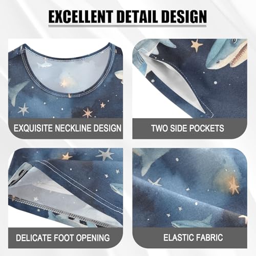 ALAZA Sharks Fishes Stars Pajama Set Short Sleeve Sleepwear Soft Lounge Nightwear4