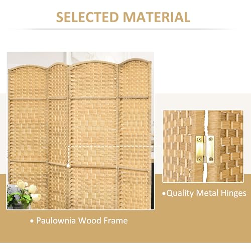 image for HOMCOM 4 Panel Room Divider, 6' Tall Folding Privacy Screen, Hand-Wove