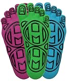 Mato & Hash 5-Toe Exercise 'Barefoot Feel' Yoga Toe Socks With Full Grip  - 3PK Lime/Scuba/Orchid CA7000GR S/M