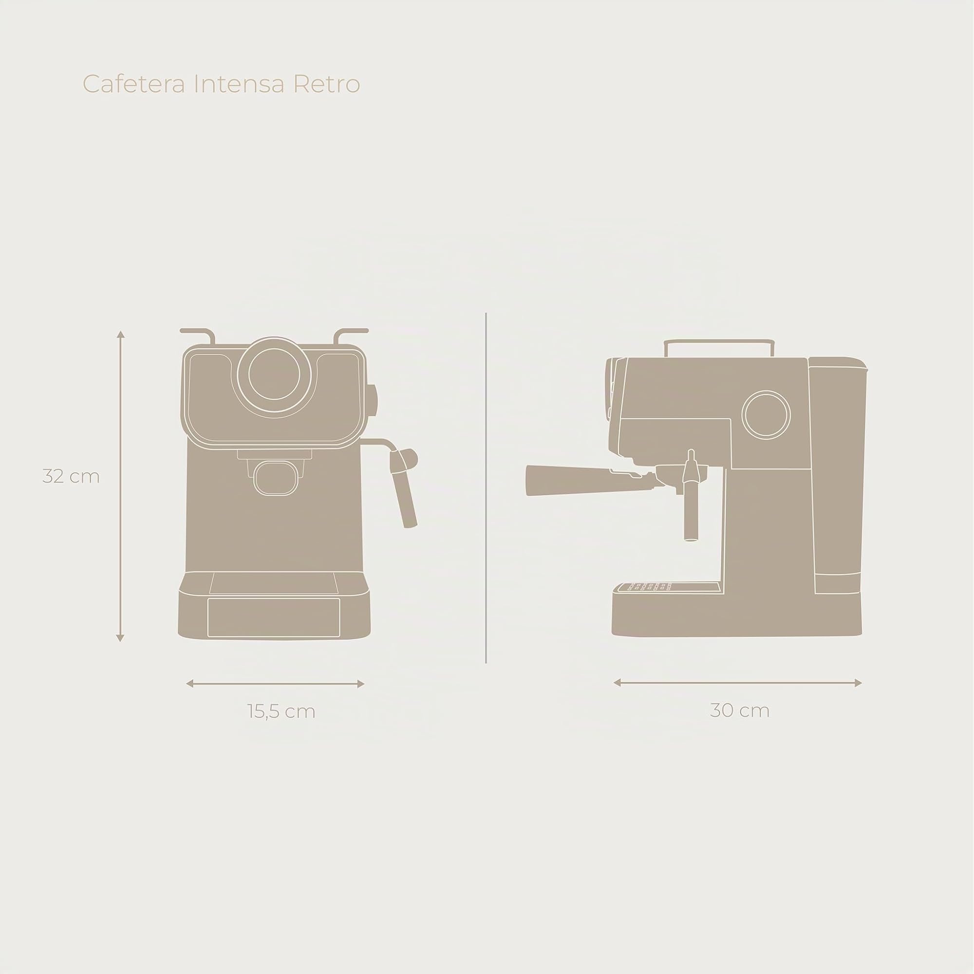 EVVO Intensa Retro Beige Macchina da caffè Espresso, Acciaio Inossidabile 18/8